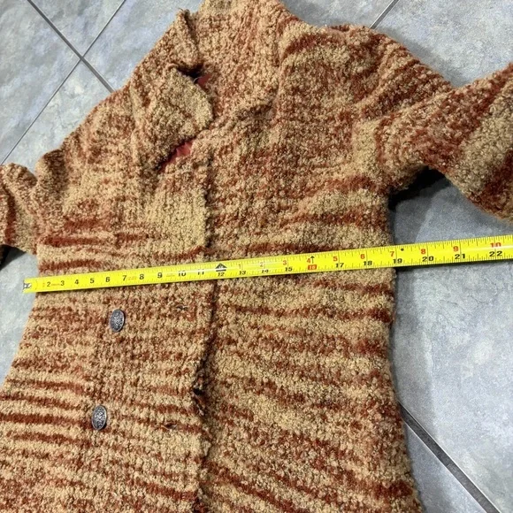 Free People Brown Double Breasted Cardigan Sweater Coat Sz M Boho Grunge Western - Picture 11 of 13